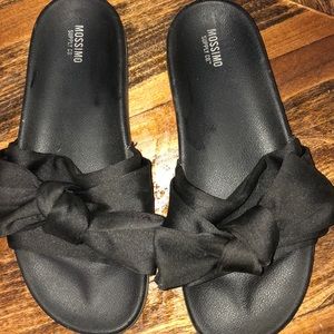 Black Satin Bow Slides